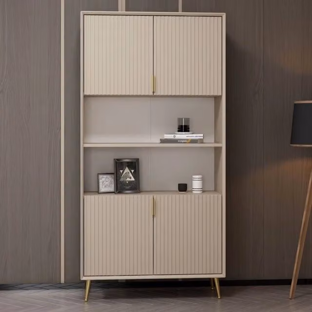 Credenza alta Kale effetto cannettato cashmere 90x35x180H – Eleganza Verticale