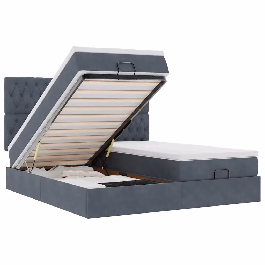 Letto con contenitore a sollevamento vidaXL in velluto grigio e bianco con illuminazione sottostante e porta USB L/P/H: 203 x 200 x 280 cm – 2