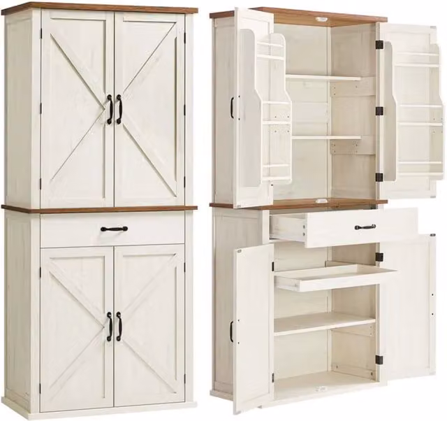Credenza alta da cucina mobiletto portaoggetti 40 x 76 x 178 cm ampio spazio con un cassetto 4 ripiani regolabili 6 ripiani sull'anta per soggiorno/cucina bianco 12_0004536