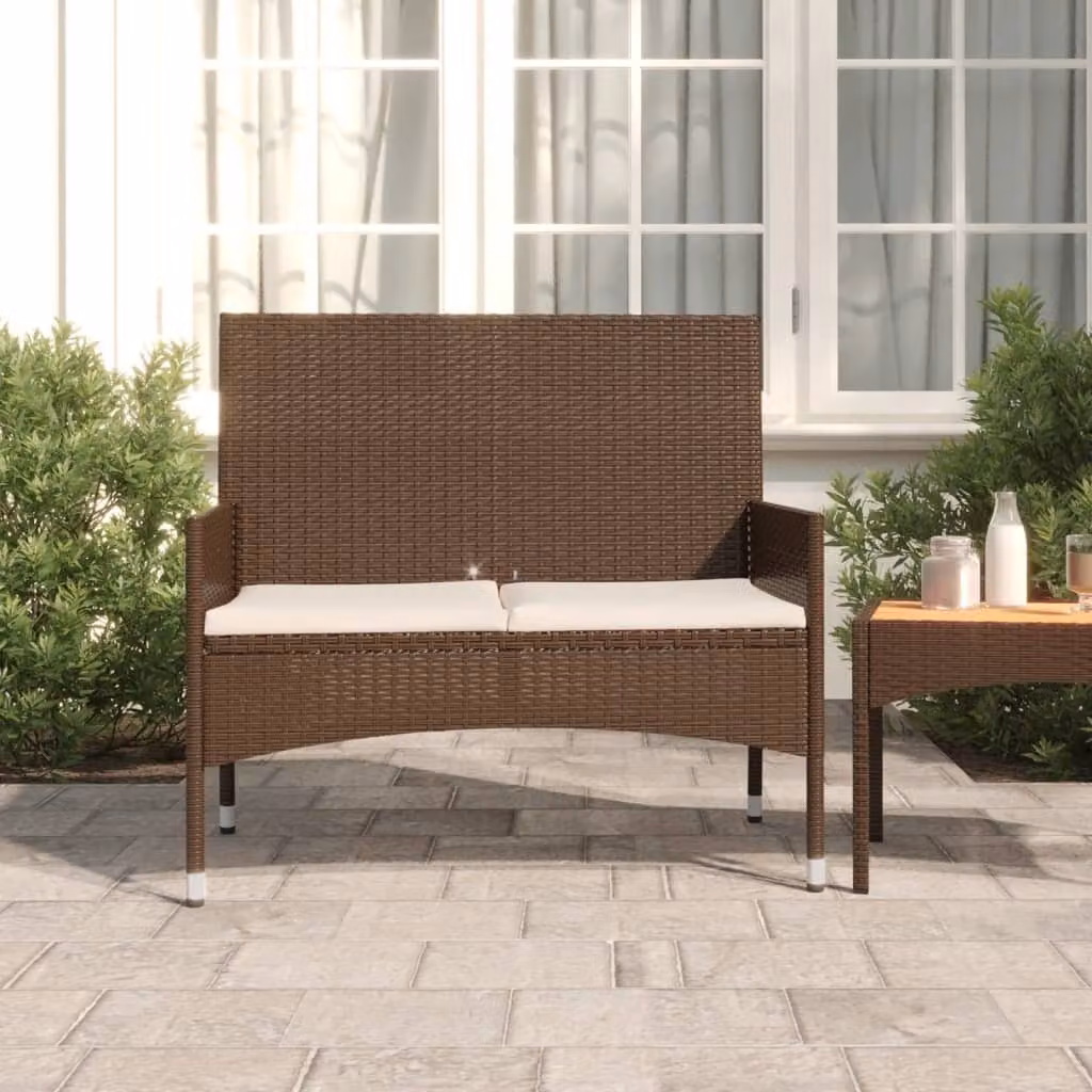 The Living Store Panca da giardino a 2 posti con cuscini in Poly Rattan marrone