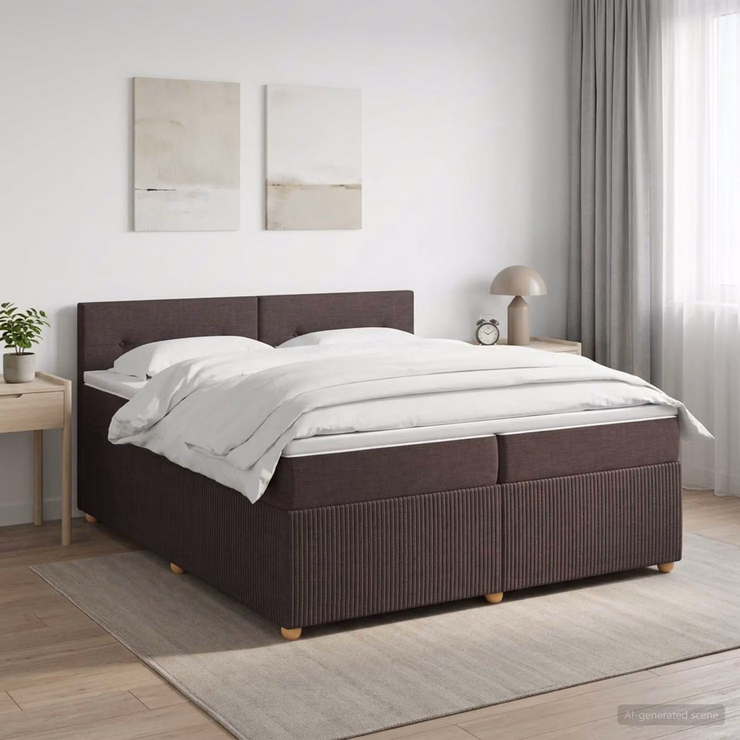 Letto box spring con materasso vidaXL in tessuto marrone e bianco, L/P: 200 x 200 cm