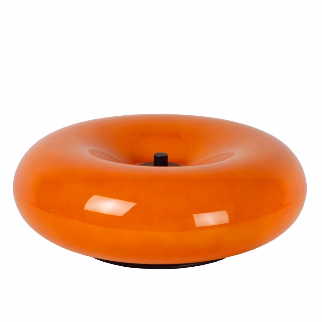 Lampada da tavolo SENTINO Lucide in vetro arancione e metallo nero, dimmabile, H: 29,5 cm, L: 29,5 cm, P: 10,6 cm – 2