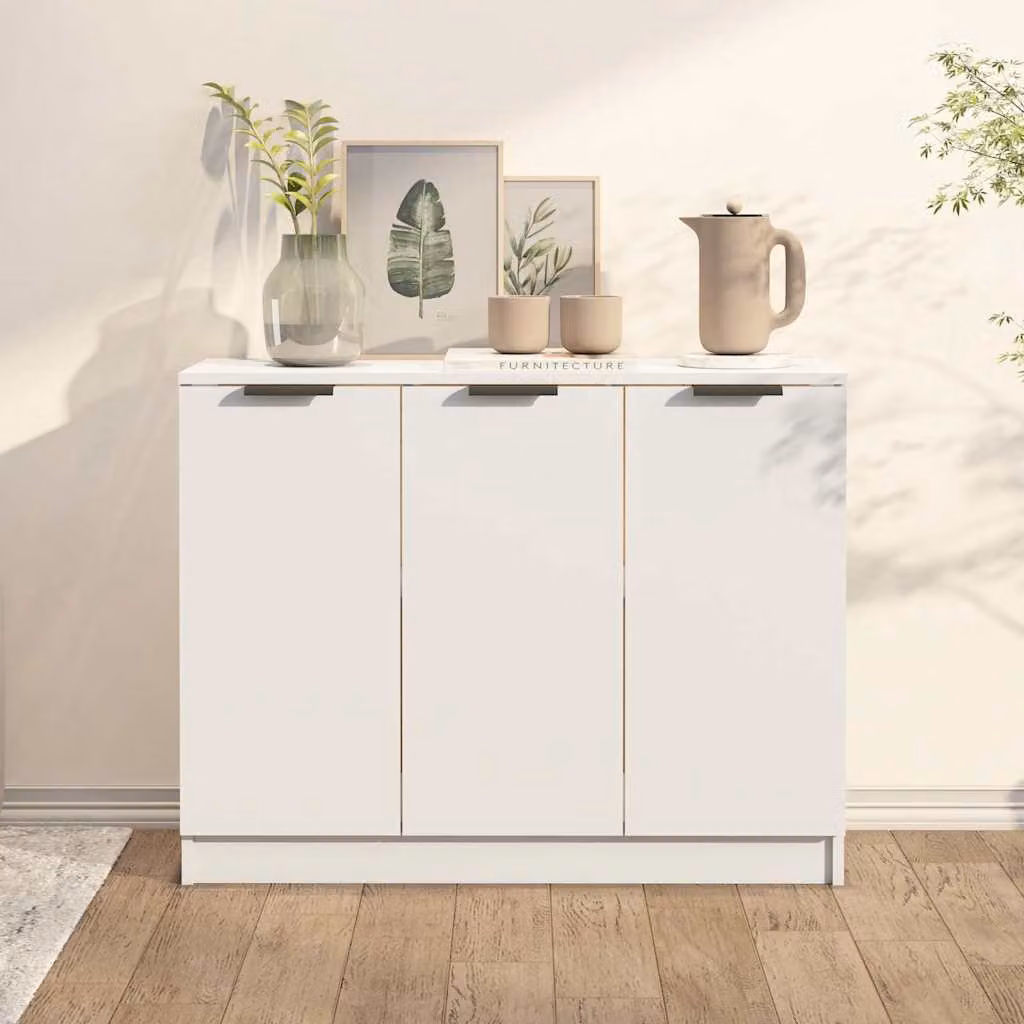 Credenza moderna vidaXL in legno multistrato e MDF, colore bianco opaco, L 90,5 cm x P 30 cm x H 70 cm