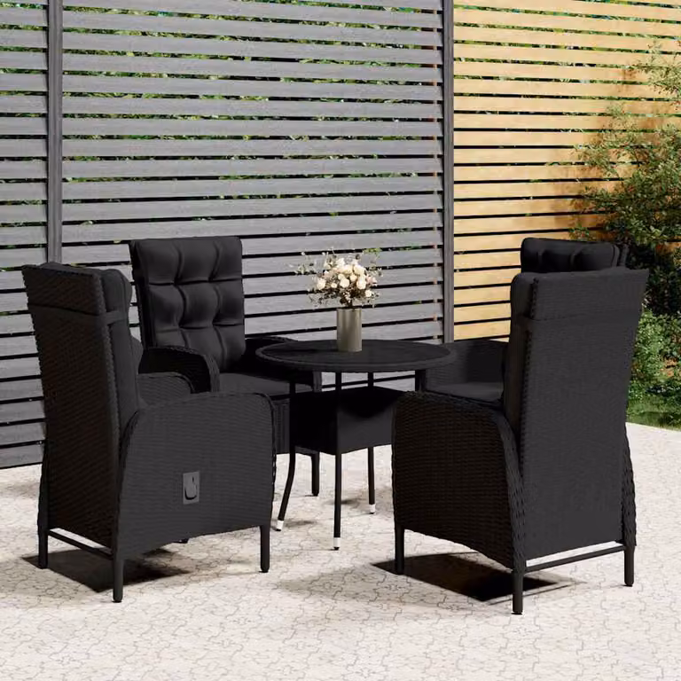 vidaXL Set da Bistrot per Giardino 5 pz in Polyrattan Nero con Piano in Vetro