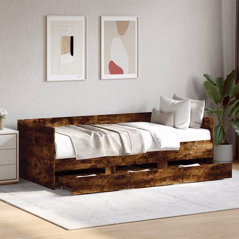 vidaXL Divano Letto con Cassetti in Rovere Fumo, L/P/H: 190 x 90 x 65 cm