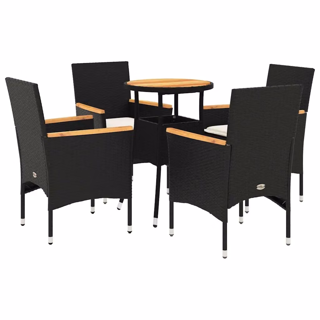 Set Pranzo da Giardino vidaXL in Polyrattan e Legno di Acacia con Cuscini, Nero e Beige – 2