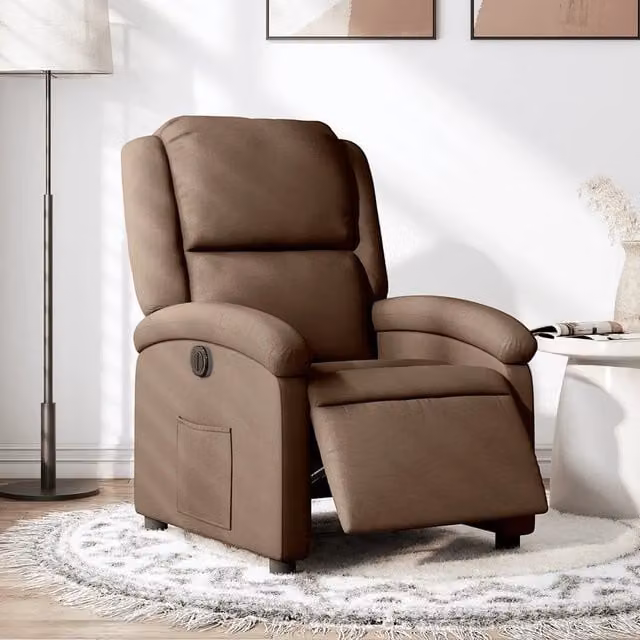 Poltrona Elettrica Reclinabile-Divano Sedia Marrone in Tessuto 670512
