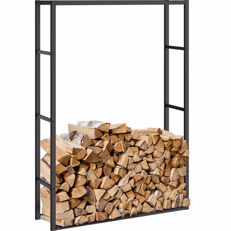 Tectake Portalegna Tuby, scaffale in metallo nero opaco per interni ed esterni, L 100,5 x P 25 x H 150 cm