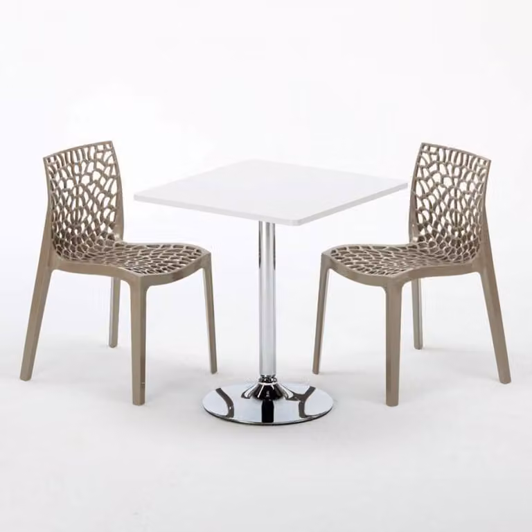 Tavolo quadrato bianco e 2 sedie Set di bastoni per interni in polipropilene colorato Grand Soleil Gruvyer Cocktail - Juta beige
