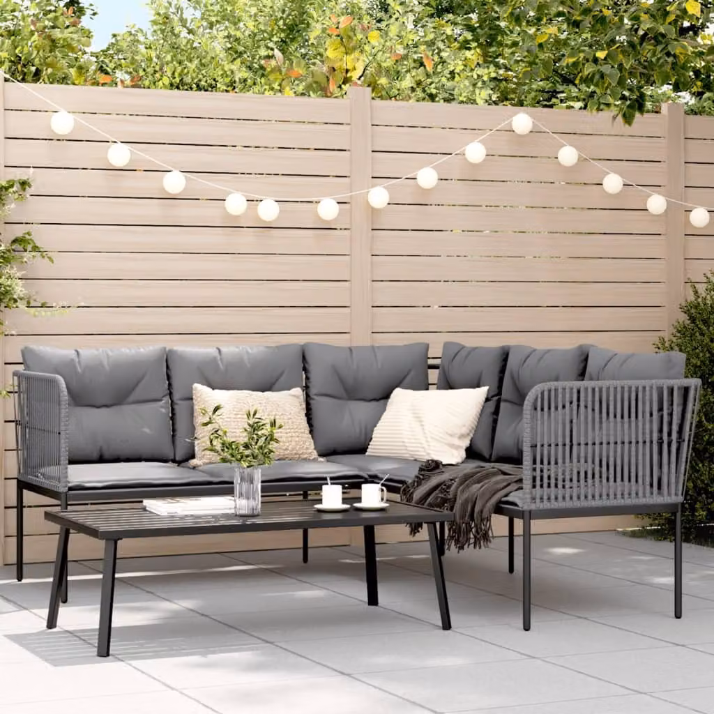 Maison Exclusive - Set divani da giardino con cuscini Nero Acciaio e Textilene