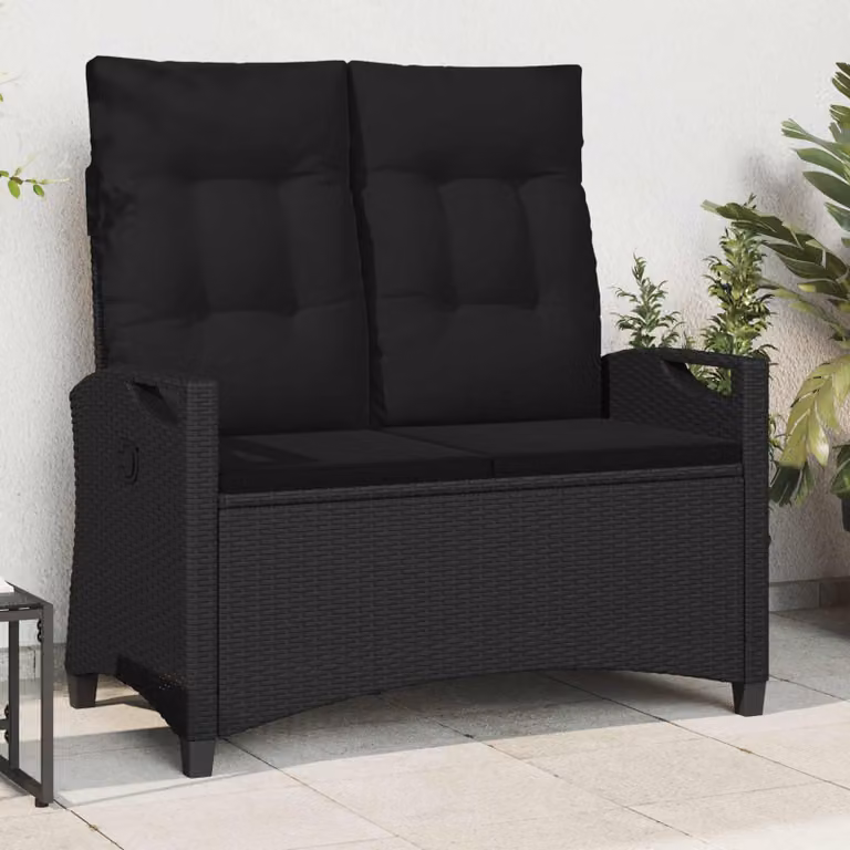 Panchina da giardino moderna vidaXL con cuscino in tessuto nero L: 105 cm, P: 60 cm, H: 112 cm