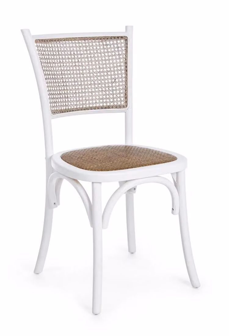 Set di 2 sedie CARREL in legno di olmo bianco e rattan naturale