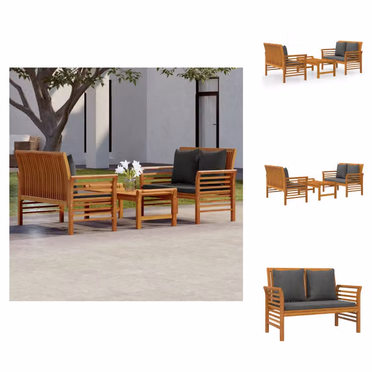vidaXL Set di 3 pezzi da giardino con cuscini in legno massiccio di acacia - Set di mobili da giardino