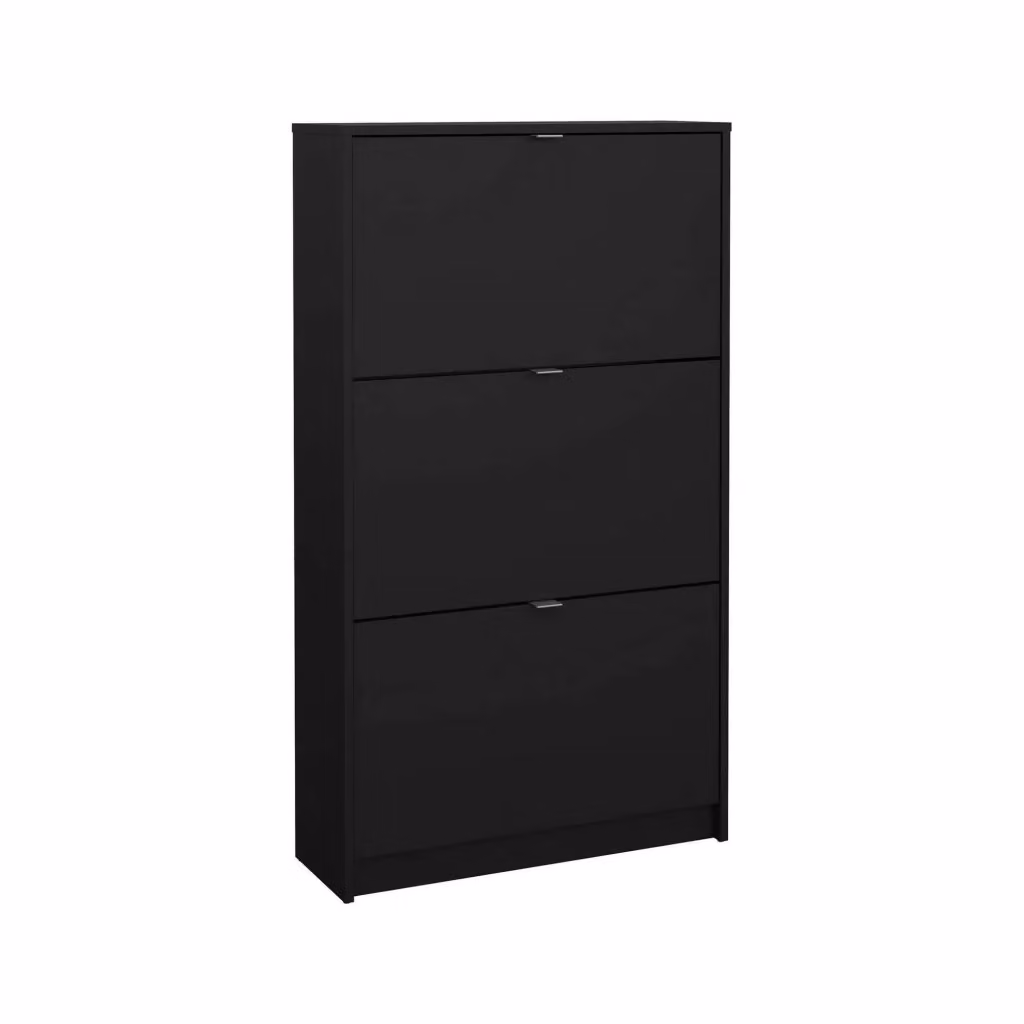 Scarpiera Irina DMORA, Mobile porta scarpe moderno per ingresso con ante a ribalta, Nero, L: 70 cm, P: 24 cm, H: 124 cm – 2