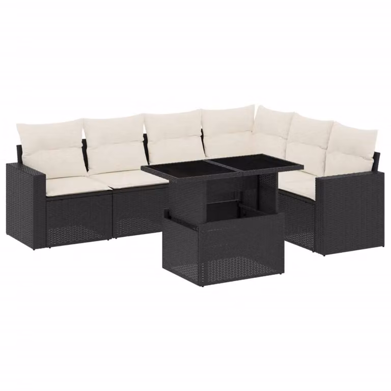Set Divani da Giardino con Cuscini 7pz Nero Polyrattan