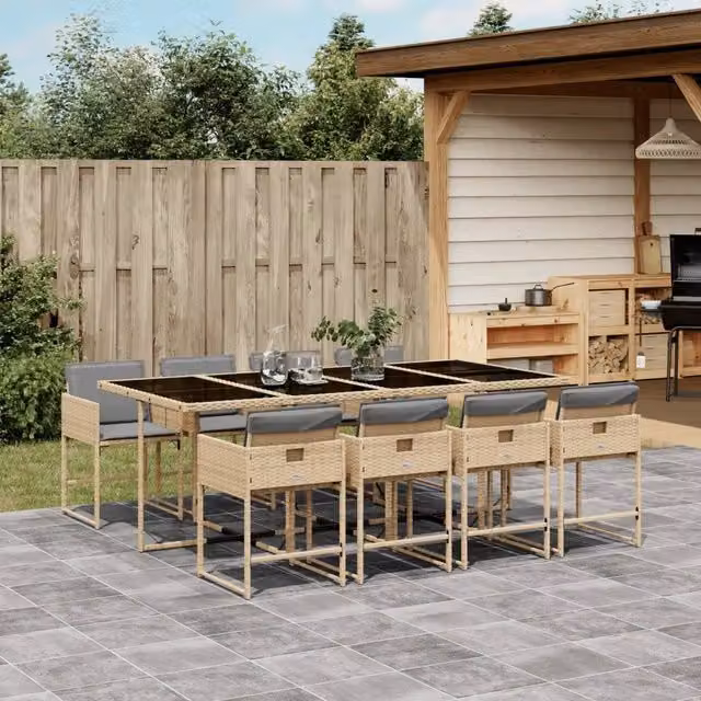 Set Pranzo da Giardino 9 pz con Cuscini Beige Misto Polyrattan 3278051