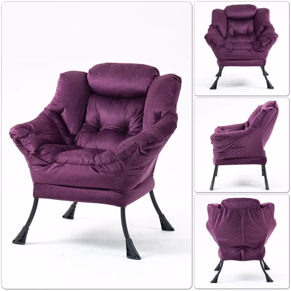 Poltrona Relax MINIMAL in Velluto Viola con Struttura in Metallo e Tasca Laterale per il tuo Living Room – 2