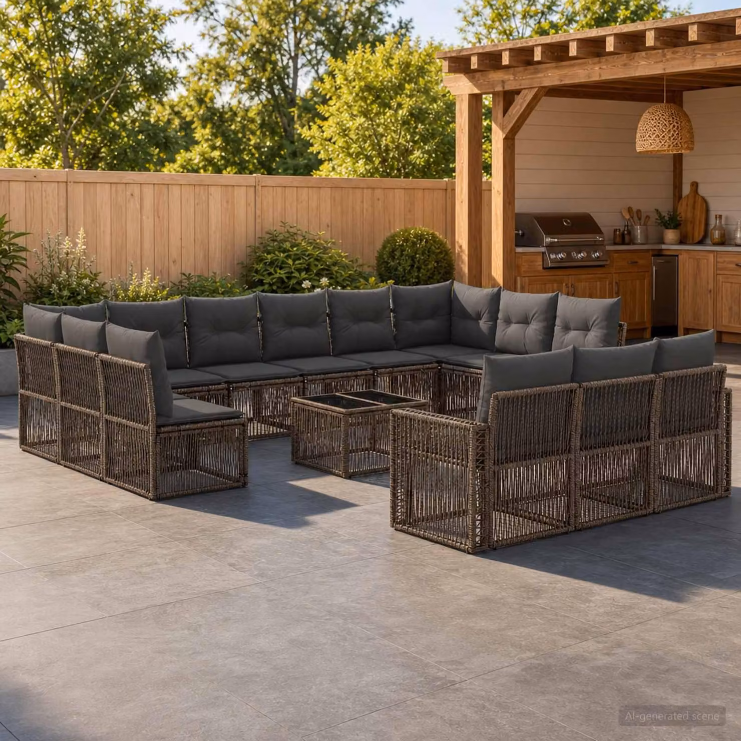 Maison Exclusive - Set di divani da giardino, 14 pezzi, grigio e grigio scuro, in rattan sintetico