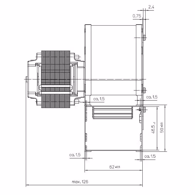 Ventilatore centrifugo EBM RLD85/0042-3020 per stufa a pellet, motore sinistro, colore argento, Bocchetta: 62x50 mm, 30W, Diametro: 131,5 mm – 2