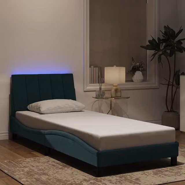Giroletto Hanko vidaXL in Velluto Verde Scuro con Illuminazione LED e Porte USB, L/P: 200 x 90 cm – 1