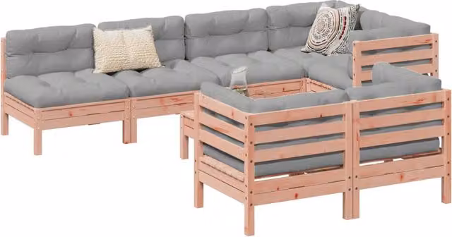 Set di Divani da Giardino a L vidaXL in Legno di Abete con Cuscini, 8 Pezzi, Marrone e Grigio