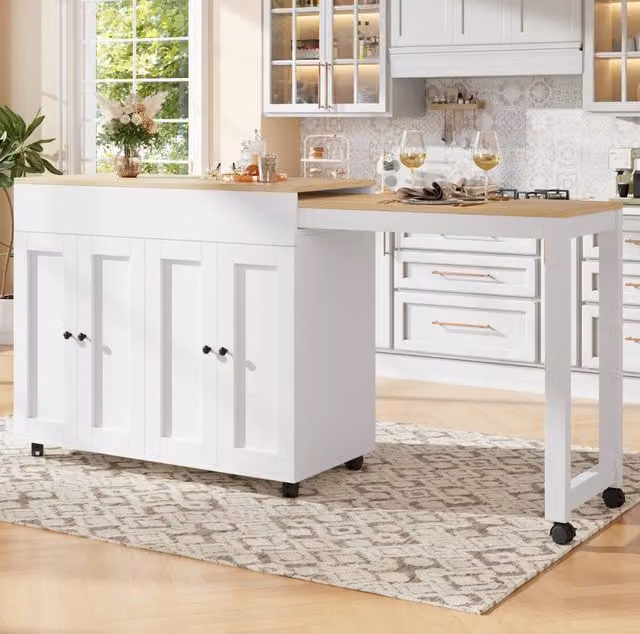 Tavolo Bar Estensibile Moderno 117-180×50×94,6 cm con Sei Ripiani in MDF Bianco
