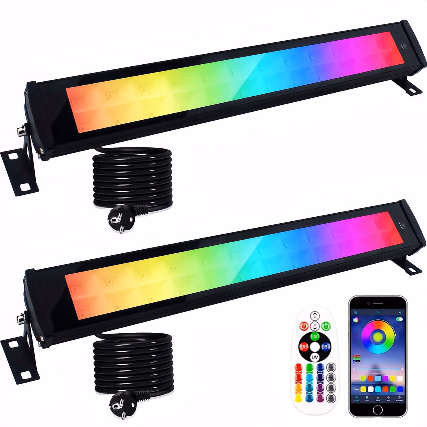 Set di 2 fari RGB da 50W, grado di protezione IP66 (resistenti all'acqua), controllo tramite app, 16 milioni di colori