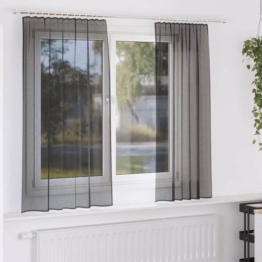 Set di 2 tende in voile semi-trasparenti vidaXL con tasche per asta, colore nero, L: 140 cm x H: 140 cm