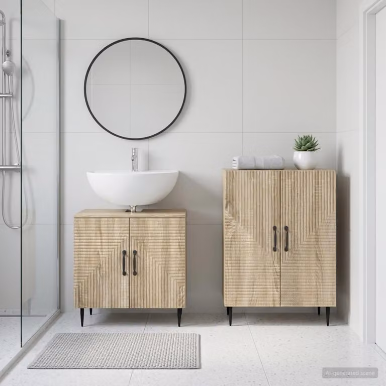 Set di mobili da bagno vidaXL HAARLEM composto da 2 pezzi, mobile lavabo e mobile contenitore, colore Rovere Sonoma marrone
