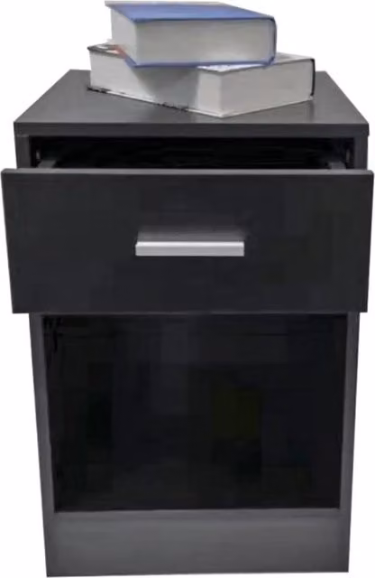 Comodino - cassettino con porta e cassetto apribile - 60 cm alto - nero