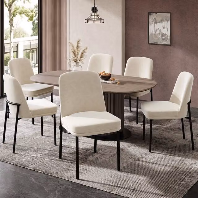 Set di 6 sedie da sala da pranzo OKWISH in velluto beige con struttura in metallo e stile moderno minimalista