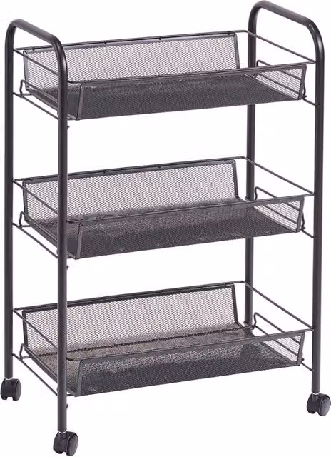 Carrello Organizer Zeller in Metallo con 3 Ripiani e Ruote, Colore Antracite o Nero Opaco