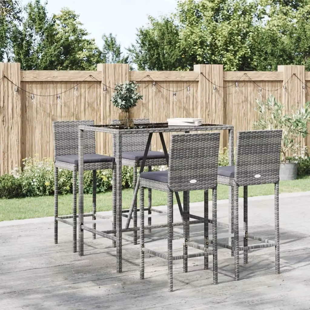 Maison Exclusive - Set Bar da Giardino 5 pz con Cuscini in Polyrattan Grigio