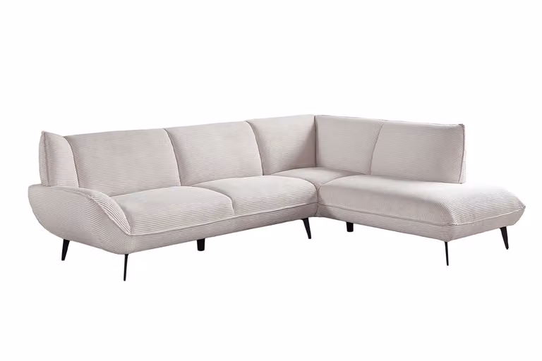 KAWOLA Sofa CALLA Ecksofa Cord cremeweiß Recamiere rechts