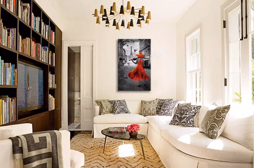Quadro Canvas Contemporaneo Astratto Signorbit Dans Paris con Telaio in Legno e Dettagli Rossi L 140 cm x H 100 cm – 2