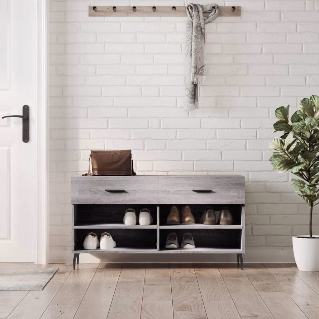 Panca porta scarpe vidaXL in stile industriale, colore grigio, L 102 cm x P 35 cm x H 55 cm