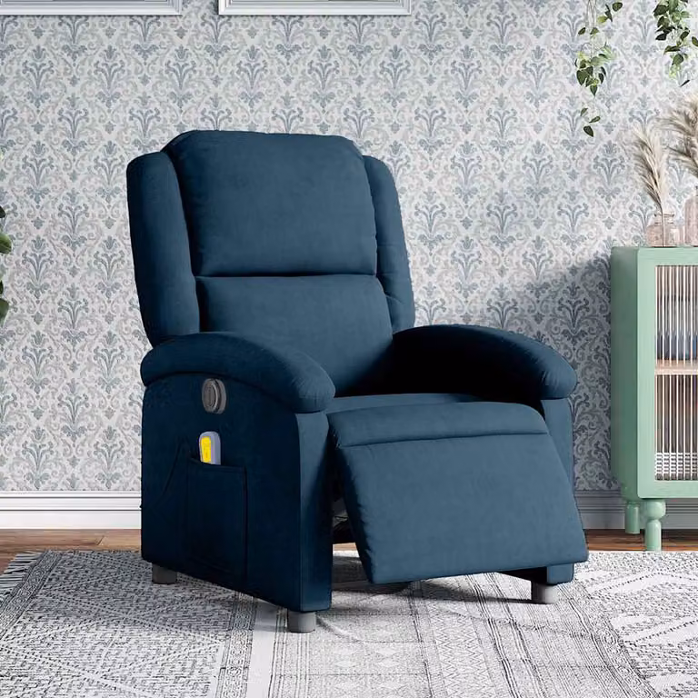vidaXL Poltrona Massaggiante Reclinabile Elettrica in Velluto Blu