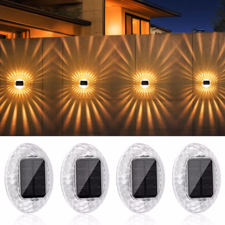 Set di 4 lampioni solari, stile retrò, luce bianco caldo, 800 lumen, grado di protezione IP44, materiale: plastica
