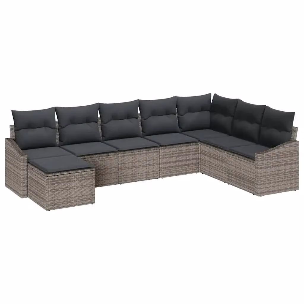 Set Divano da Giardino a L con Polyrattan e Cuscini vidaXL, 8 Pezzi, Grigio – 2