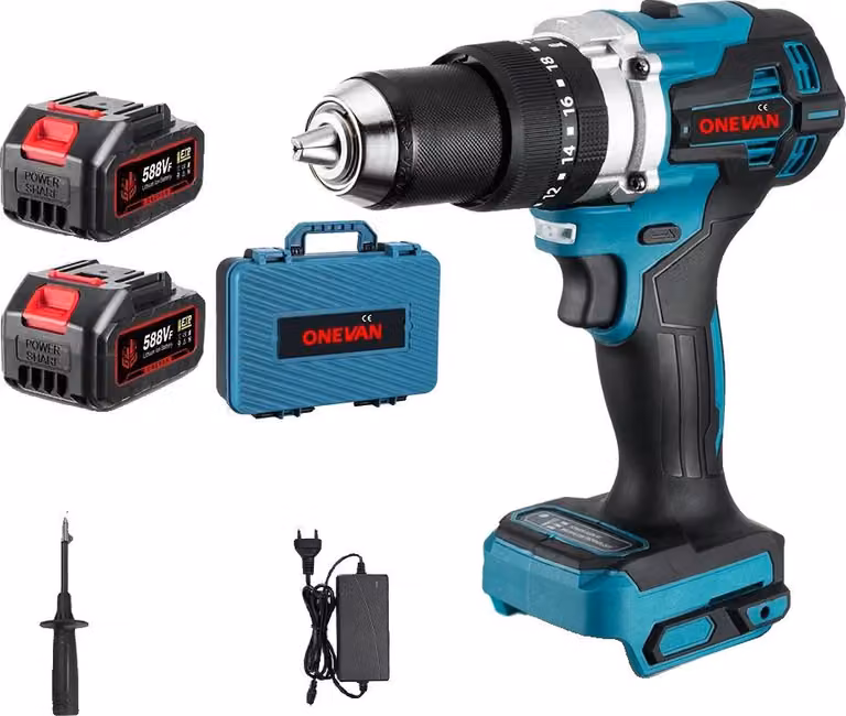 Trapano a percussione, coppia 650 N-m, 20+3 livelli di coppia, 2 batterie spina EU B