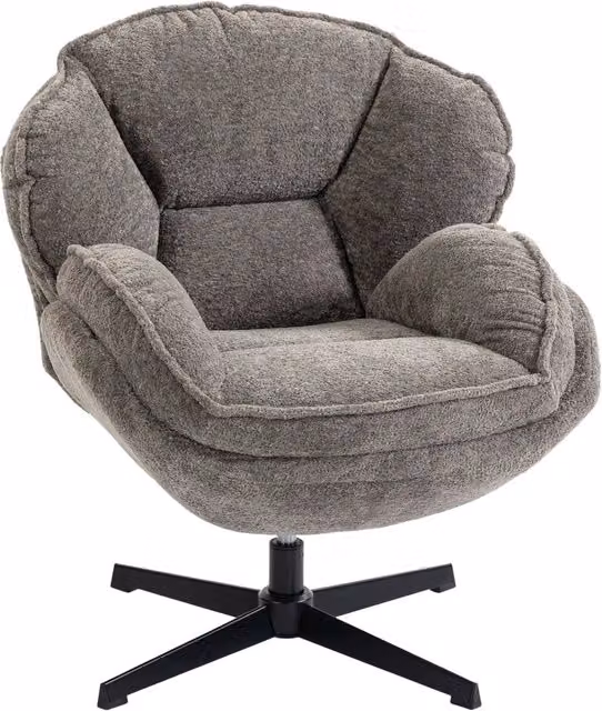 Poltrona girevole in velluto grigio con schienale alto e base a quattro stelle ¨C Xylo ¨C 360¡ã