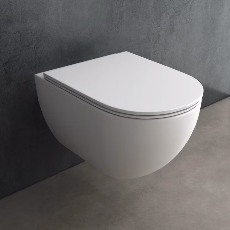 WC a parete con scarico a fondo Alpenberger | WC sospeso | Vaso in Vetroceramica con tecnologia Nano | WC senza bordo | Coperchio WC slim | Bagno e WC per ospiti | Chiusura automatica | WC a forma di U