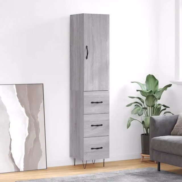 Credenza Buffet Armadio da Cucina Design Mania Grigio Sonoma in Legno e Metallo L/P/H: 34,5 x 34 x 180 cm