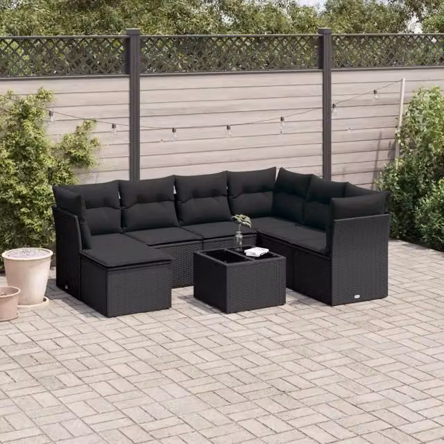 Set Divani da Giardino con Cuscini 8 pz Nero in Polyrattan 3249834