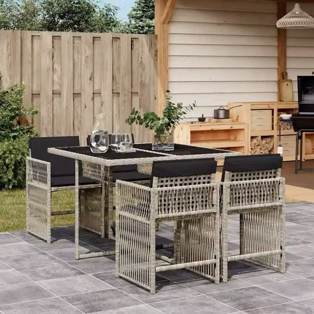 Set Pranzo da Giardino 5pz con Cuscini Grigio Chiaro Polyrattan 3211619