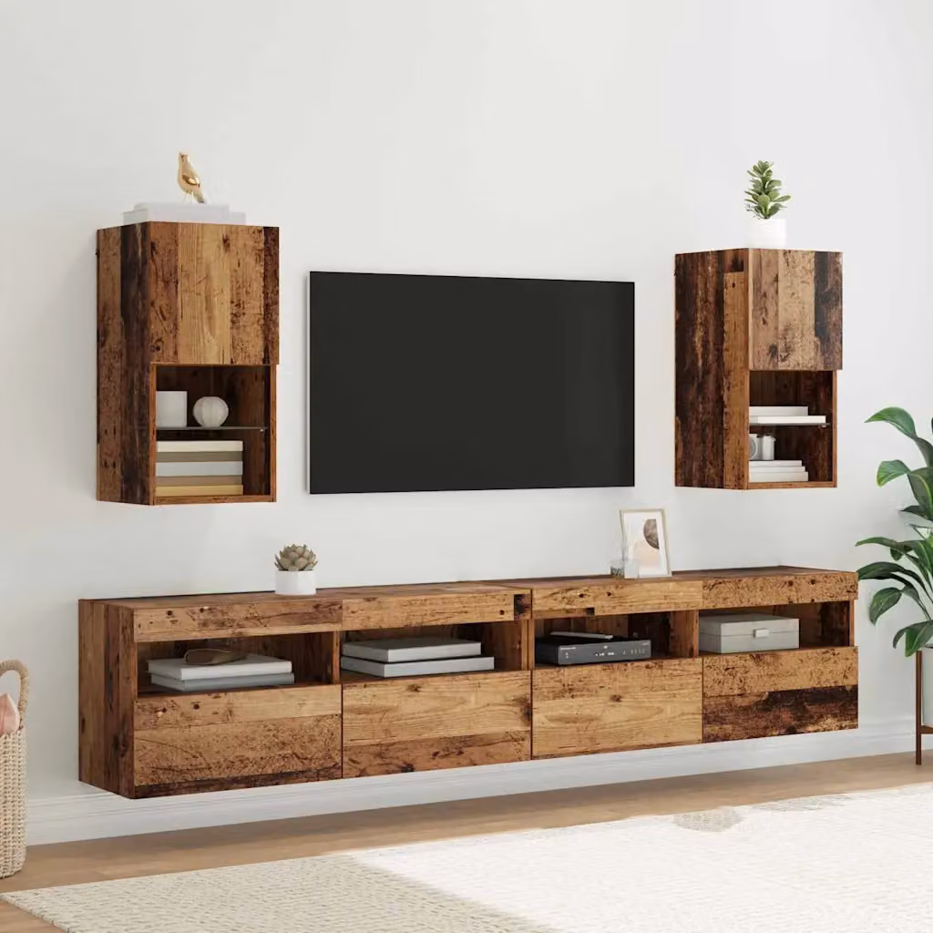 Set di 2 mobiletti TV da parete vidaXL in legno marrone con illuminazione integrata, L: 60 cm, P: 30,5 cm, H: 30 cm