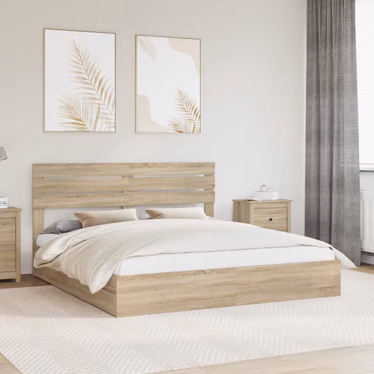 Letto con contenitore e cassetto vidaXL in legno Rovere Sonoma, L: 180 cm, P: 200 cm, H: 206 cm