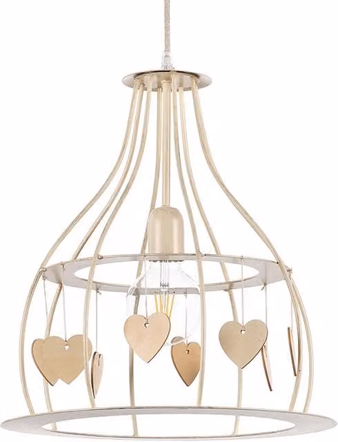Lampada a sospensione Leonilde ONLI in stile shabby chic con finitura legno e metallo, colori beige e bianco, attacco E27 – 1