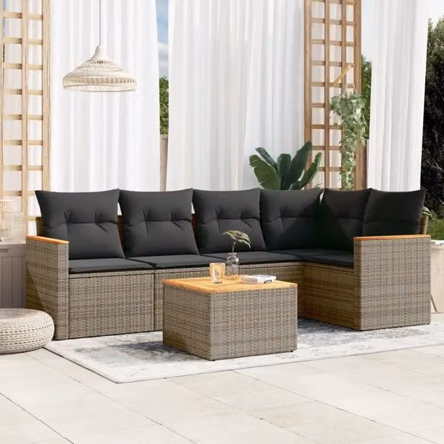 Set Divano da Giardino 6 pz con Cuscini-Sofa da Giardino-Divanetto da esterno Grigio in Polyrattan 924730