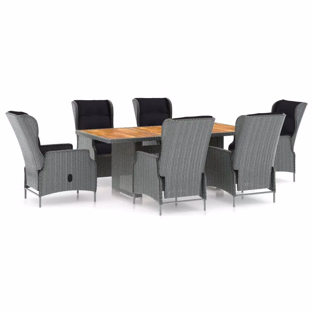 Set da pranzo da giardino moderno vidaXL in legno di acacia e rattan con 7 pezzi, colore grigio e nero – 2
